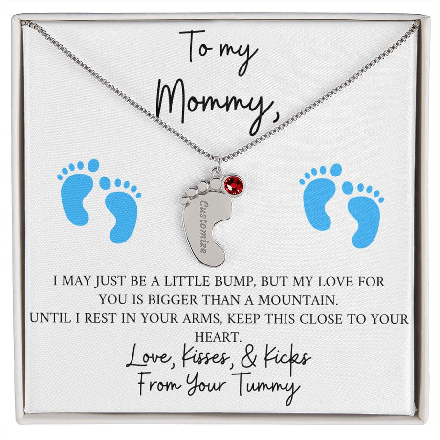 Mommy | From Your Tummy Blue (Custom Baby Feet Necklace)