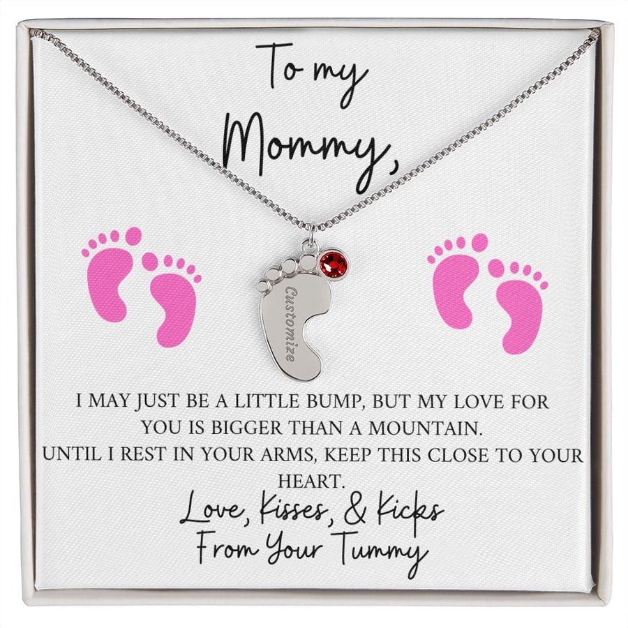 Mommy | From Your Tummy Pink (Custom Baby Feet Necklace)