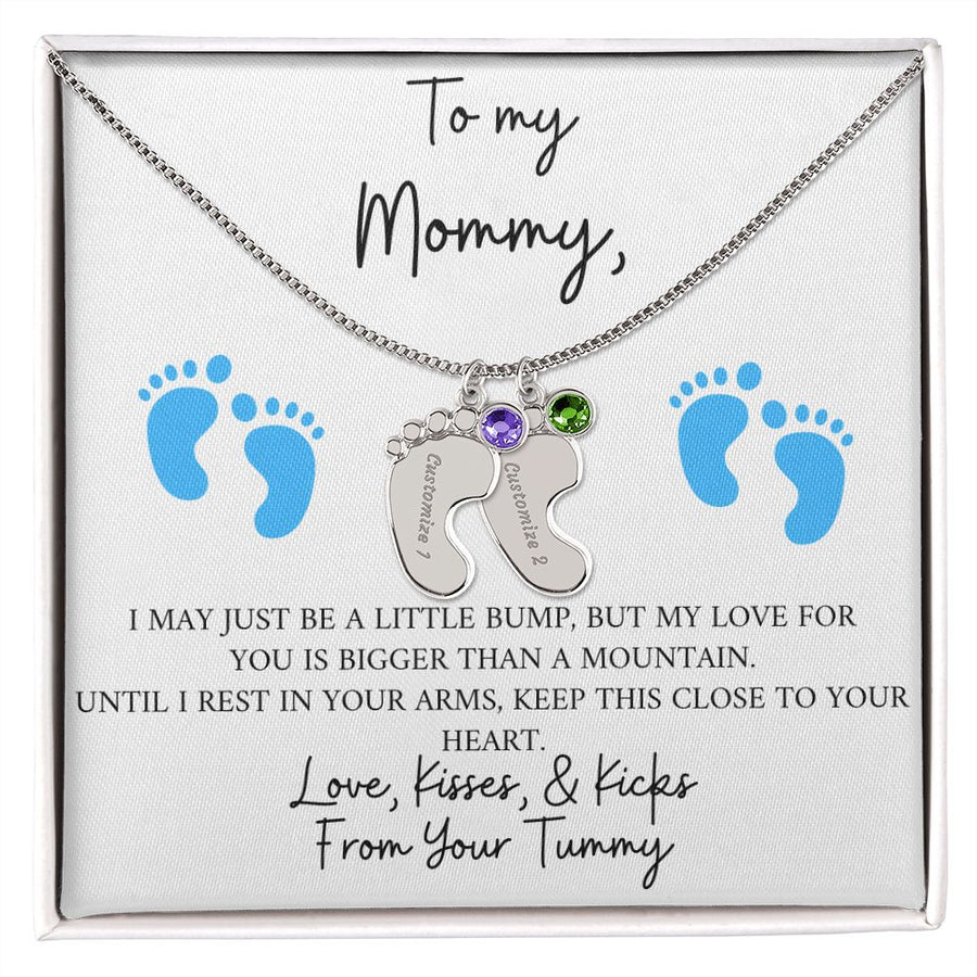 Mommy | From Your Tummy Blue (Custom Baby Feet Necklace)