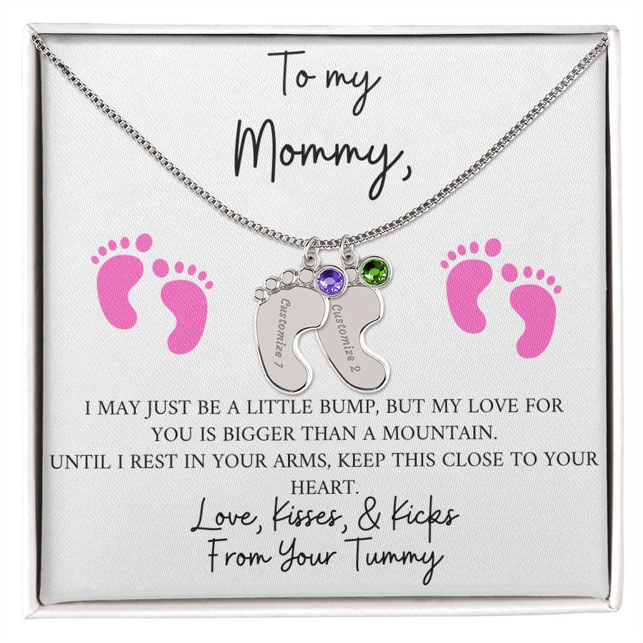 Mommy | From Your Tummy Pink (Custom Baby Feet Necklace)