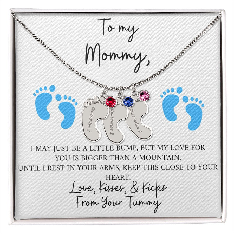 Mommy | From Your Tummy Blue (Custom Baby Feet Necklace)