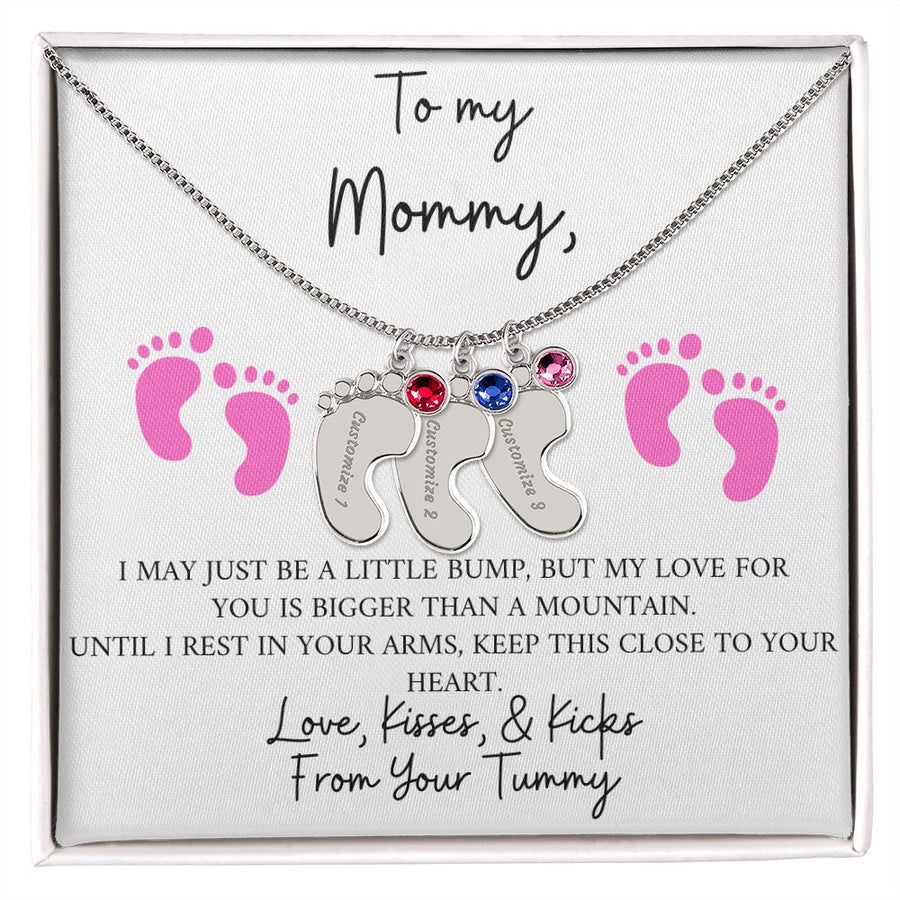 Mommy | From Your Tummy Pink (Custom Baby Feet Necklace)