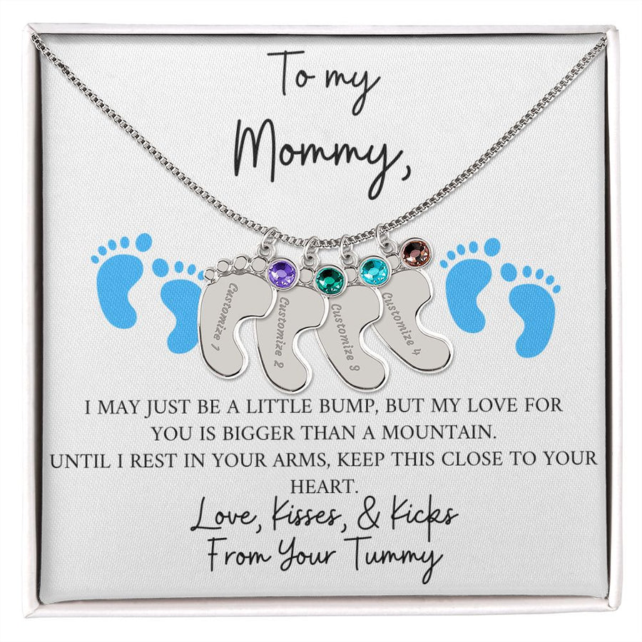 Mommy | From Your Tummy Blue (Custom Baby Feet Necklace)