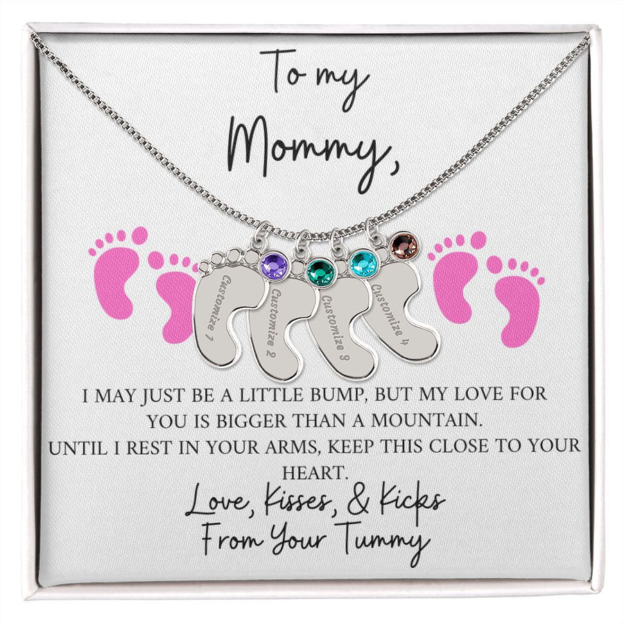 Mommy | From Your Tummy Pink (Custom Baby Feet Necklace)