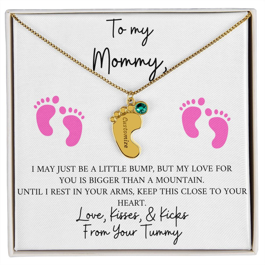 Mommy | From Your Tummy Pink (Custom Baby Feet Necklace)