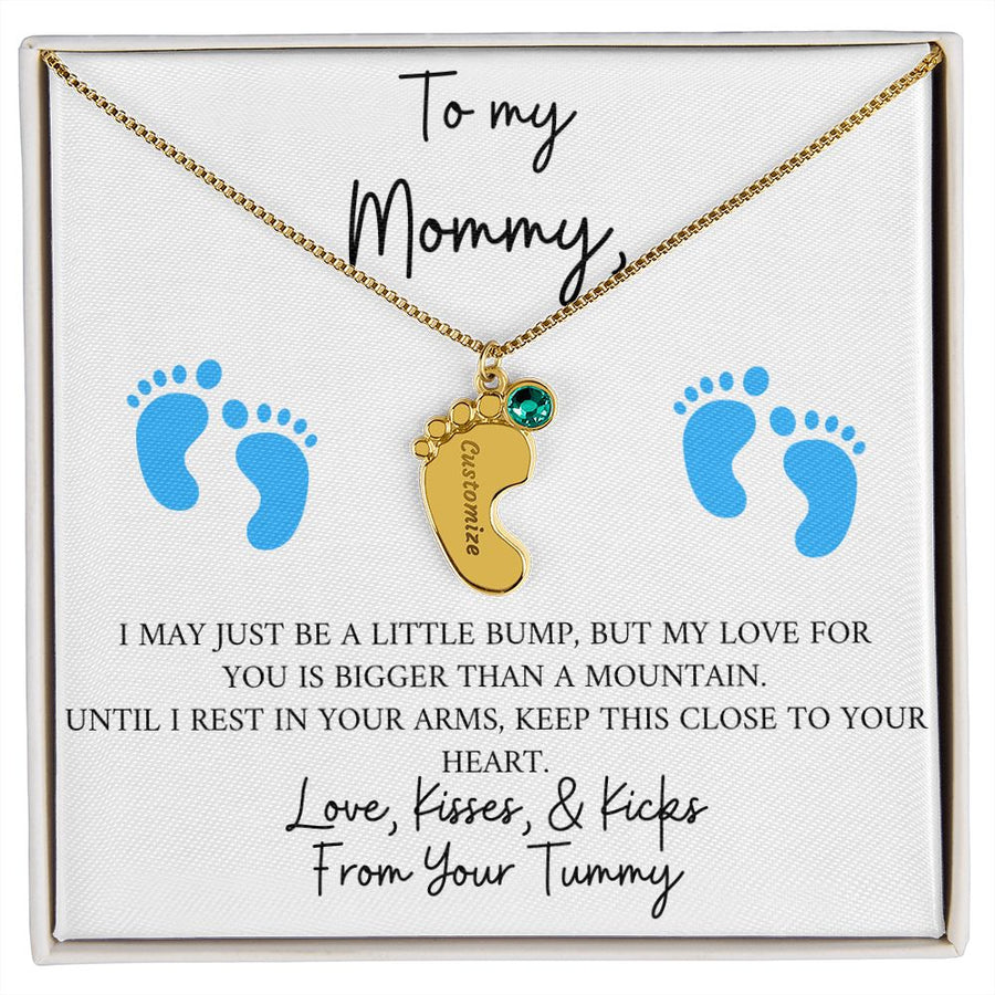 Mommy | From Your Tummy Blue (Custom Baby Feet Necklace)