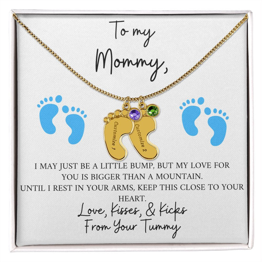 Mommy | From Your Tummy Blue (Custom Baby Feet Necklace)