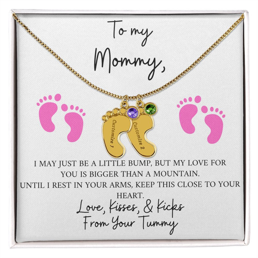 Mommy | From Your Tummy Pink (Custom Baby Feet Necklace)