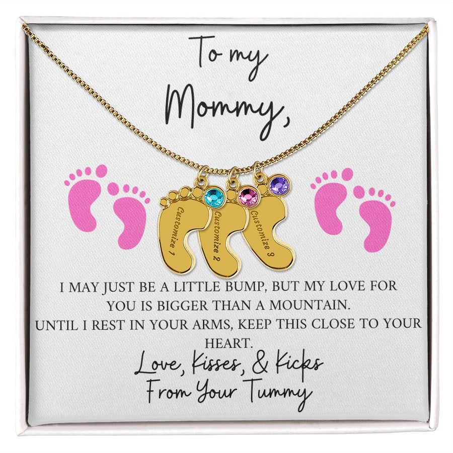 Mommy | From Your Tummy Pink (Custom Baby Feet Necklace)