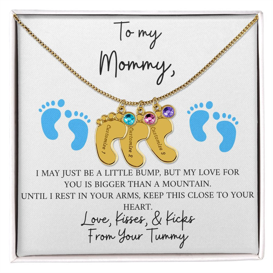 Mommy | From Your Tummy Blue (Custom Baby Feet Necklace)