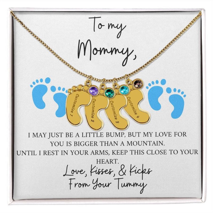 Mommy | From Your Tummy Blue (Custom Baby Feet Necklace)