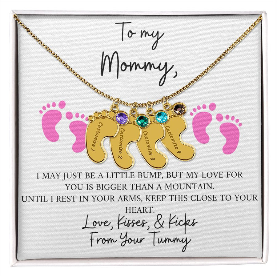 Mommy | From Your Tummy Pink (Custom Baby Feet Necklace)