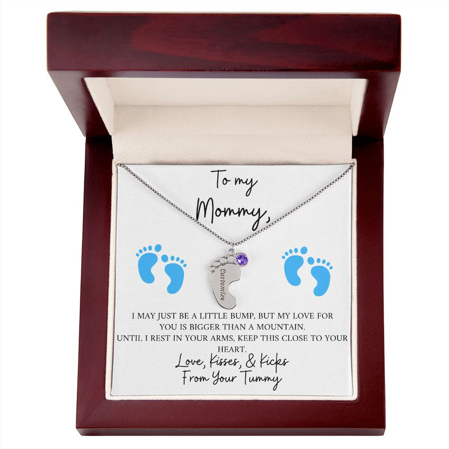 Mommy | From Your Tummy Blue (Custom Baby Feet Necklace)