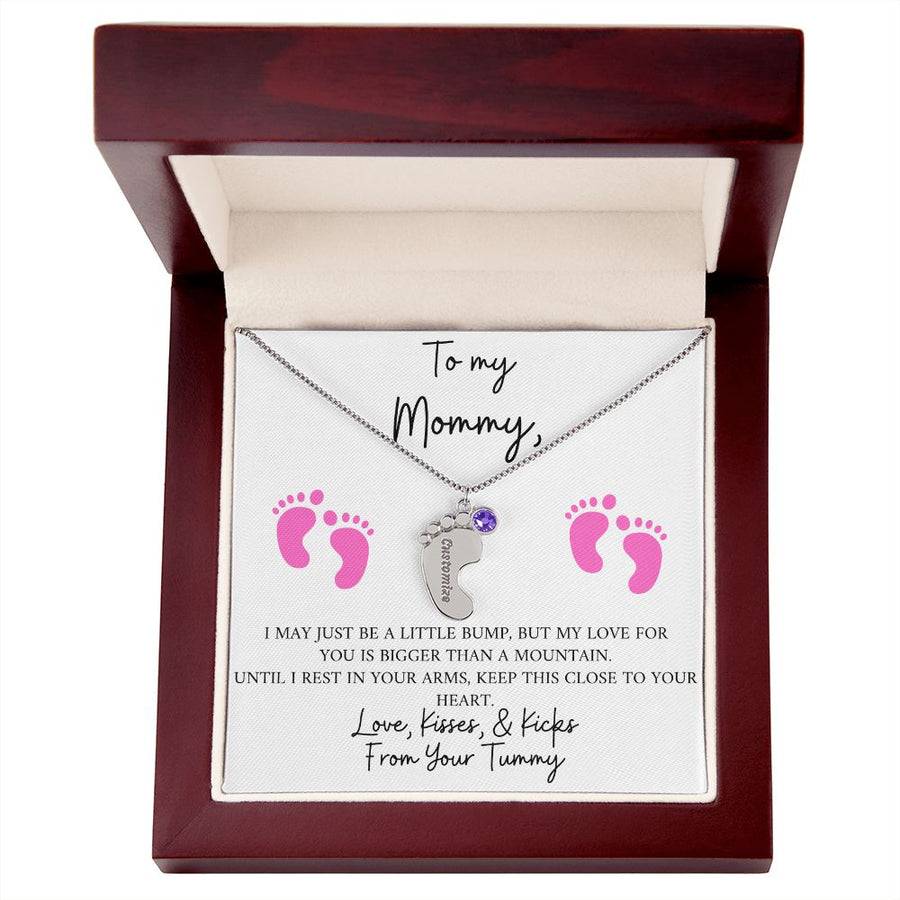 Mommy | From Your Tummy Pink (Custom Baby Feet Necklace)