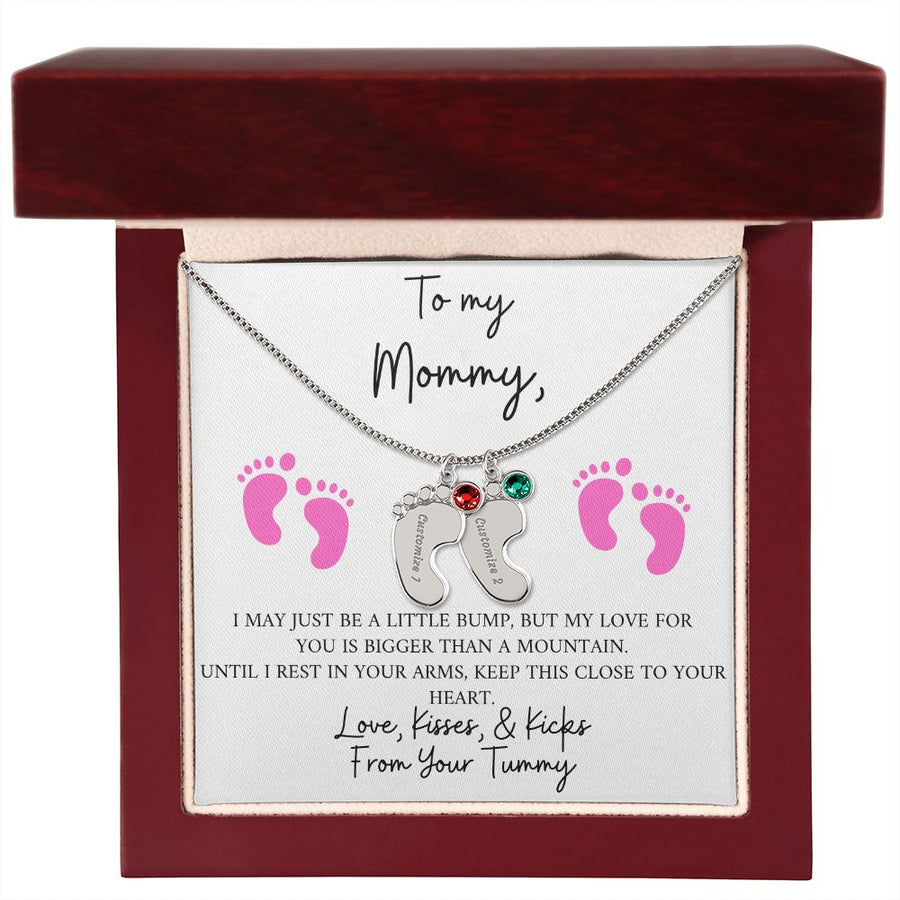 Mommy | From Your Tummy Pink (Custom Baby Feet Necklace)