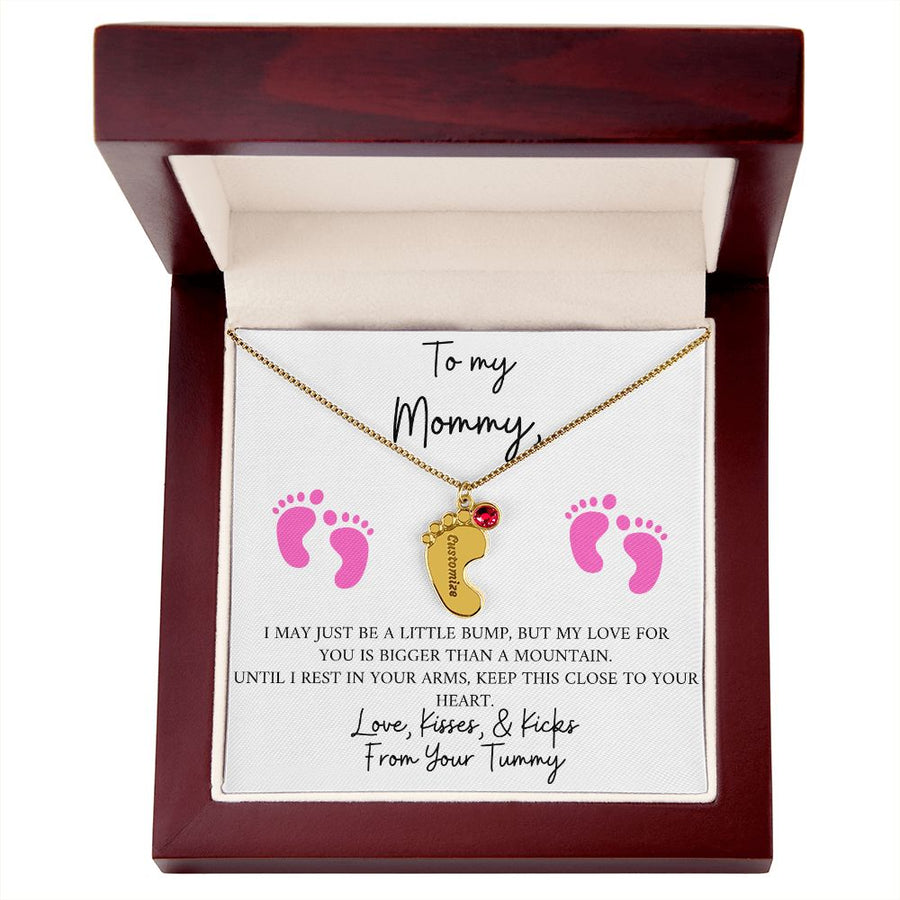 Mommy | From Your Tummy Pink (Custom Baby Feet Necklace)