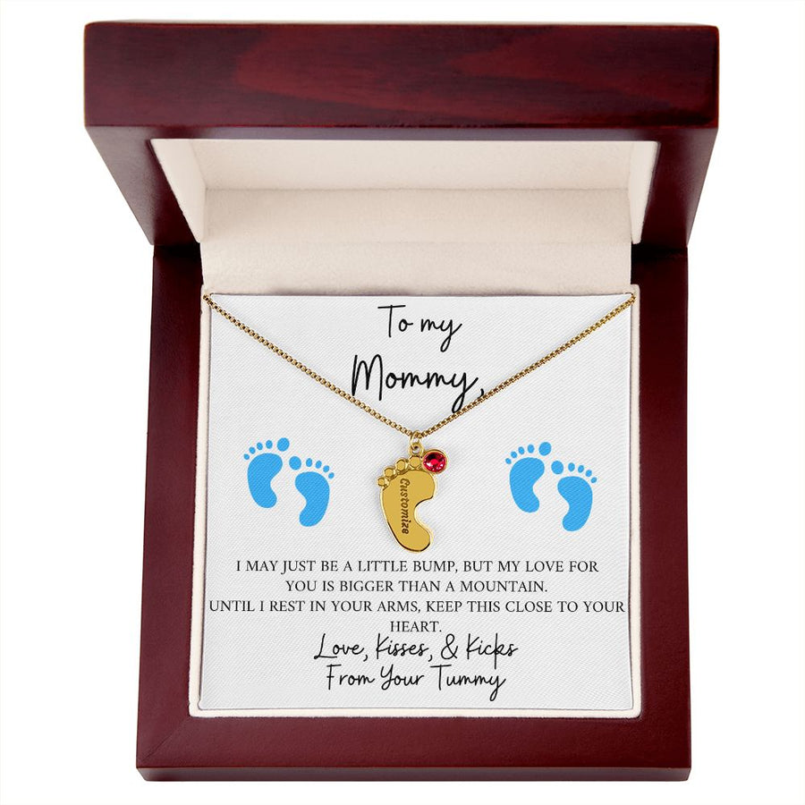 Mommy | From Your Tummy Blue (Custom Baby Feet Necklace)