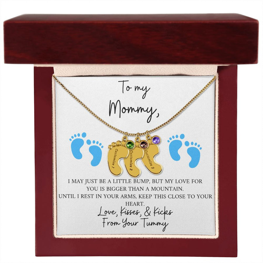 Mommy | From Your Tummy Blue (Custom Baby Feet Necklace)