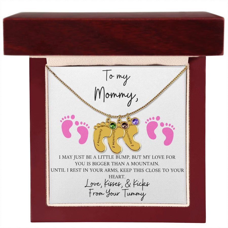 Mommy | From Your Tummy Pink (Custom Baby Feet Necklace)